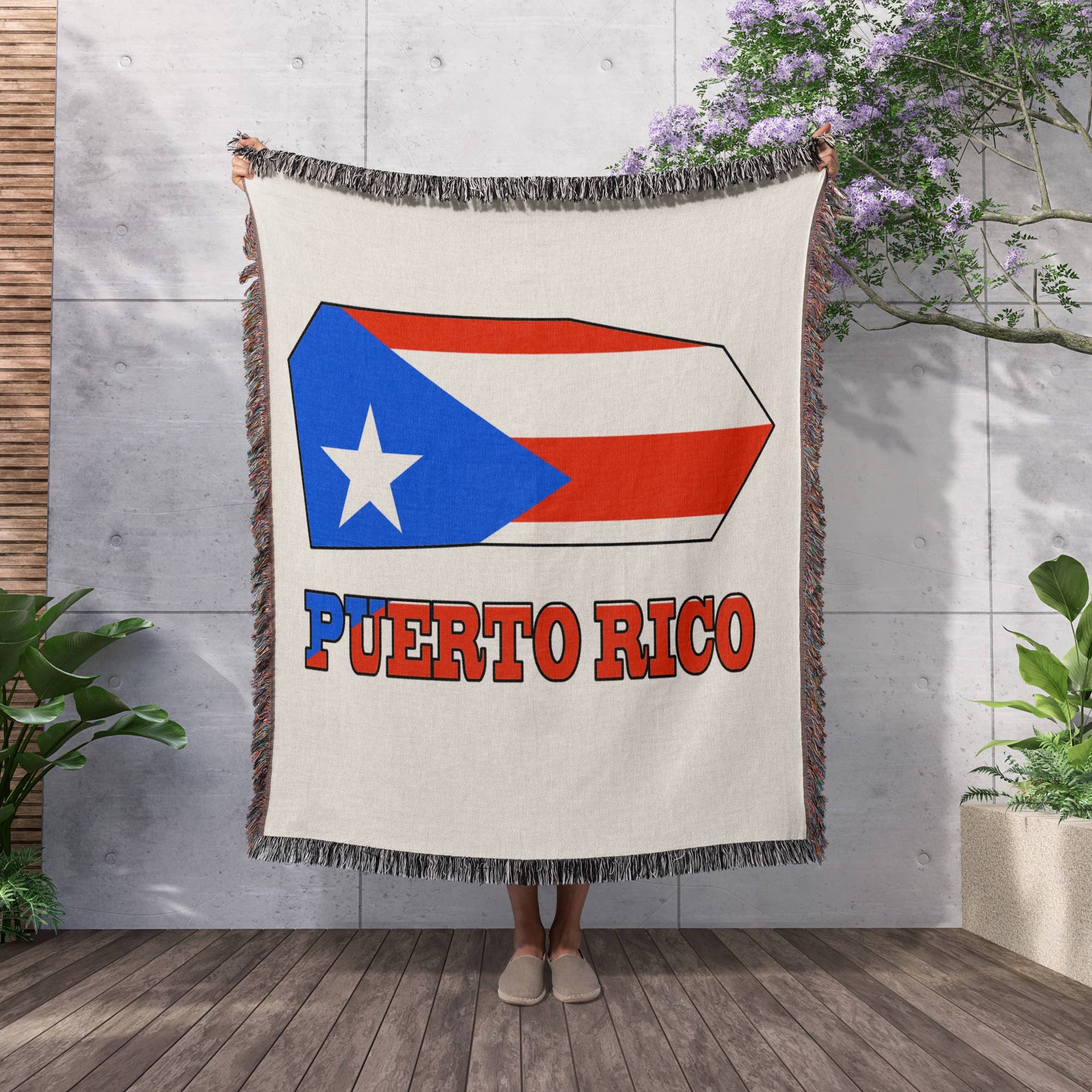 3dRose - Wholesale Throw Blanket - 3dRose, The flag of Puerto Rico in the outline map and name of the country Puerto Rico, Blanket2