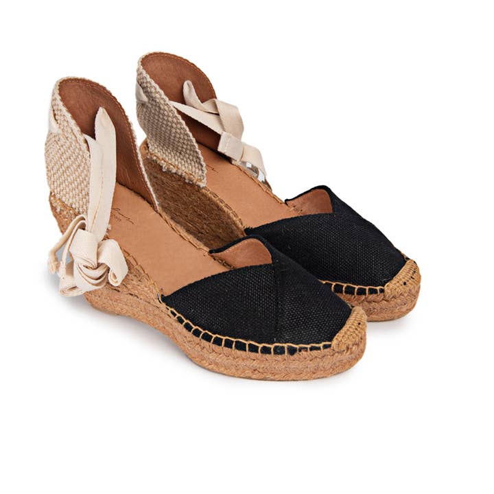 Eulalia Black Wedge Espadrilles for wholesale by Ibiza's Heritage