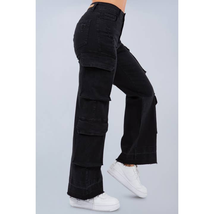 Super Stretch Quad Pocket Cargo Jeans 3D Pocket RH2203 Black for wholesale on Faire2