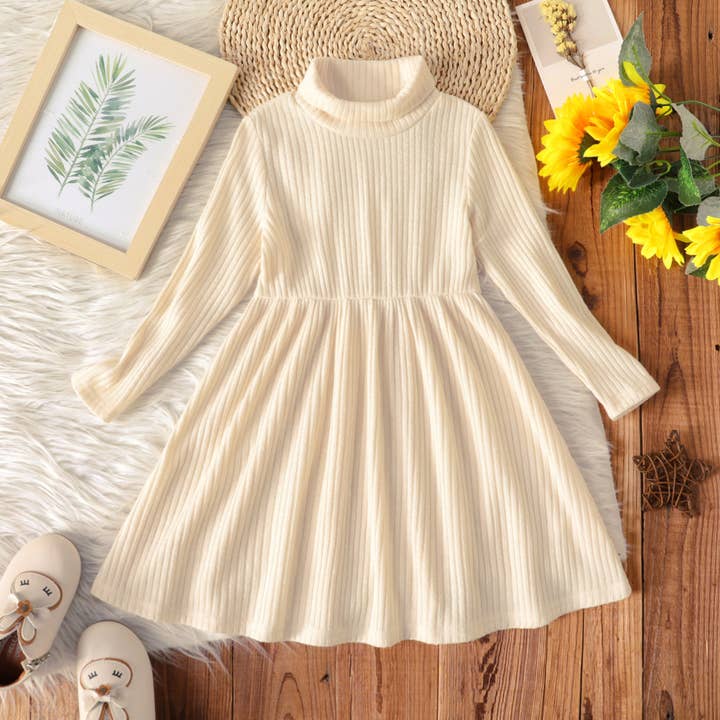 PatPat - Vendita all'ingrosso Vestito - Bambini - Abito a maniche lunghe a costine tinta unita con collo alto da bambina