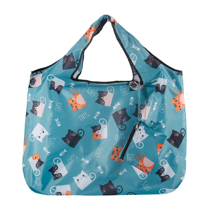 Faye UK Ltd - Venta al por mayor Bolsas de la compra - Bolsa de Compras Grande Reutilizable y Plegable Eco Chic Gato de Dibujos Animados