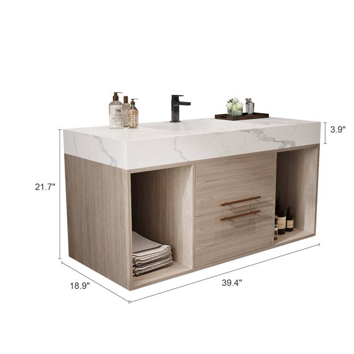 39F Inc. - Wholesale Cabinet - 39.4" Floating Bathroom Vanity w/Ceramic Sink 11