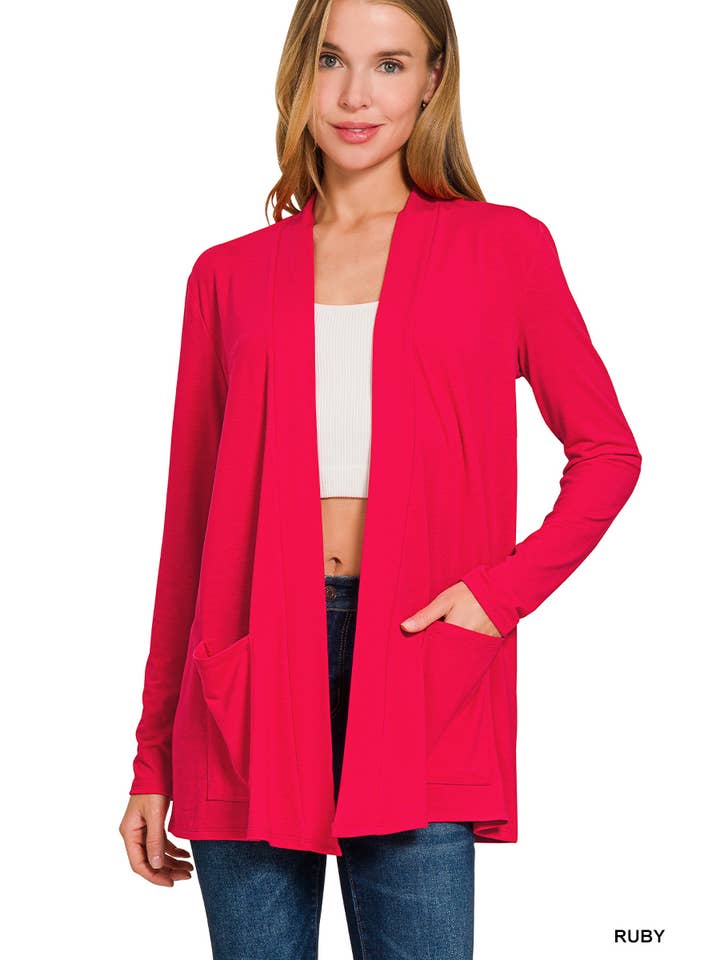 Vanilla Monkey - Wholesale Cardigan - Women's - Slouchy Lightweight Open Front Pocket Cardigan2