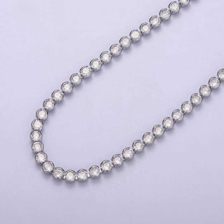Aim Eternal - Wholesale Link & Chain Necklace - Round Cubic Zirconia Tennis Necklace , Diamond Necklace , 14K Gold Filled Tennis Adjustable Necklace, Gift for her WA-600