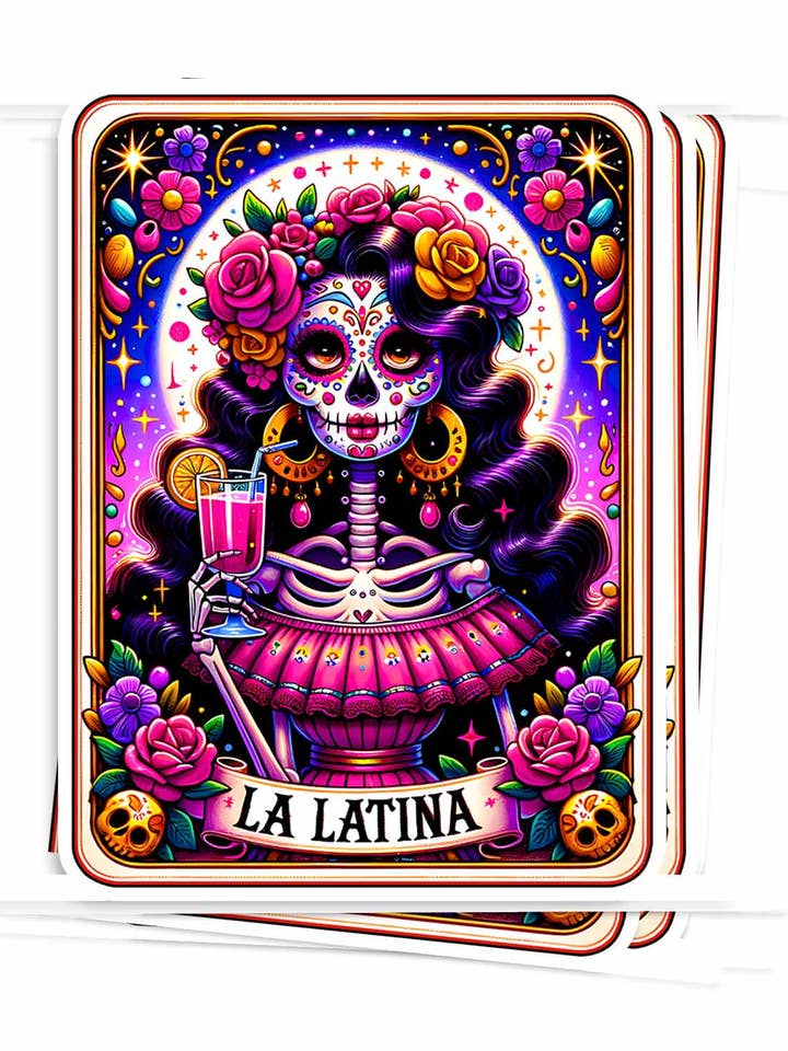 Autocollant de carte de tarot La Latina, autocollants d'art hispano-mexicain pour la vente par Side Story