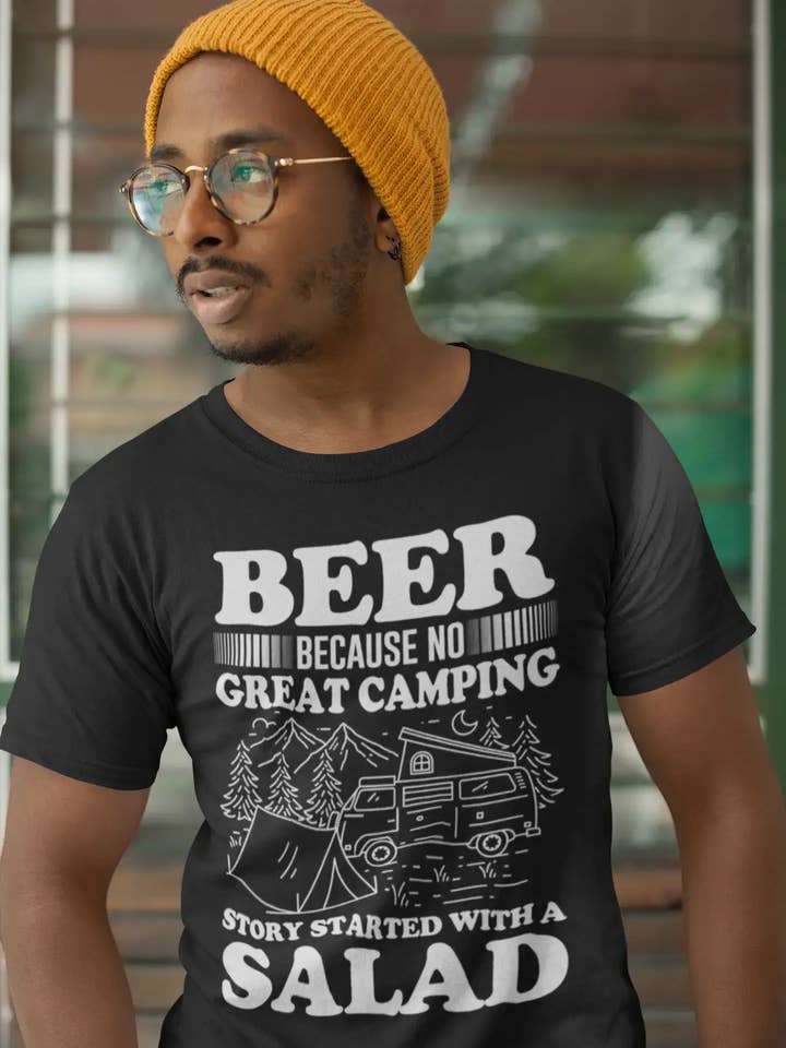 ULTRABASIC Men's T-Shirt Beer Because No Great Camping Story Started With a Salad - Beer Lover Tee Shirt for wholesale by ULTRABASIC