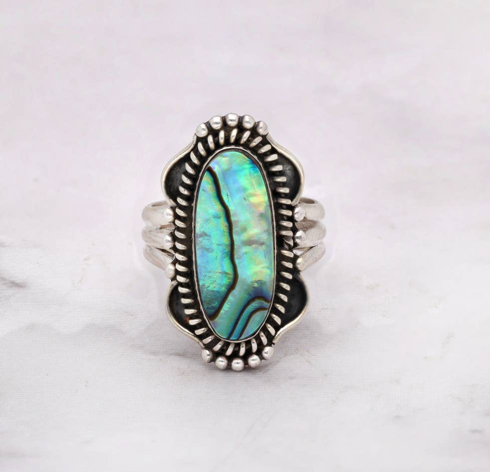 Tiramisu – wholesale Cocktail/statement ring – Sculpted 925 Sterling Silver Mystic Tides Abalone Shell Ring1