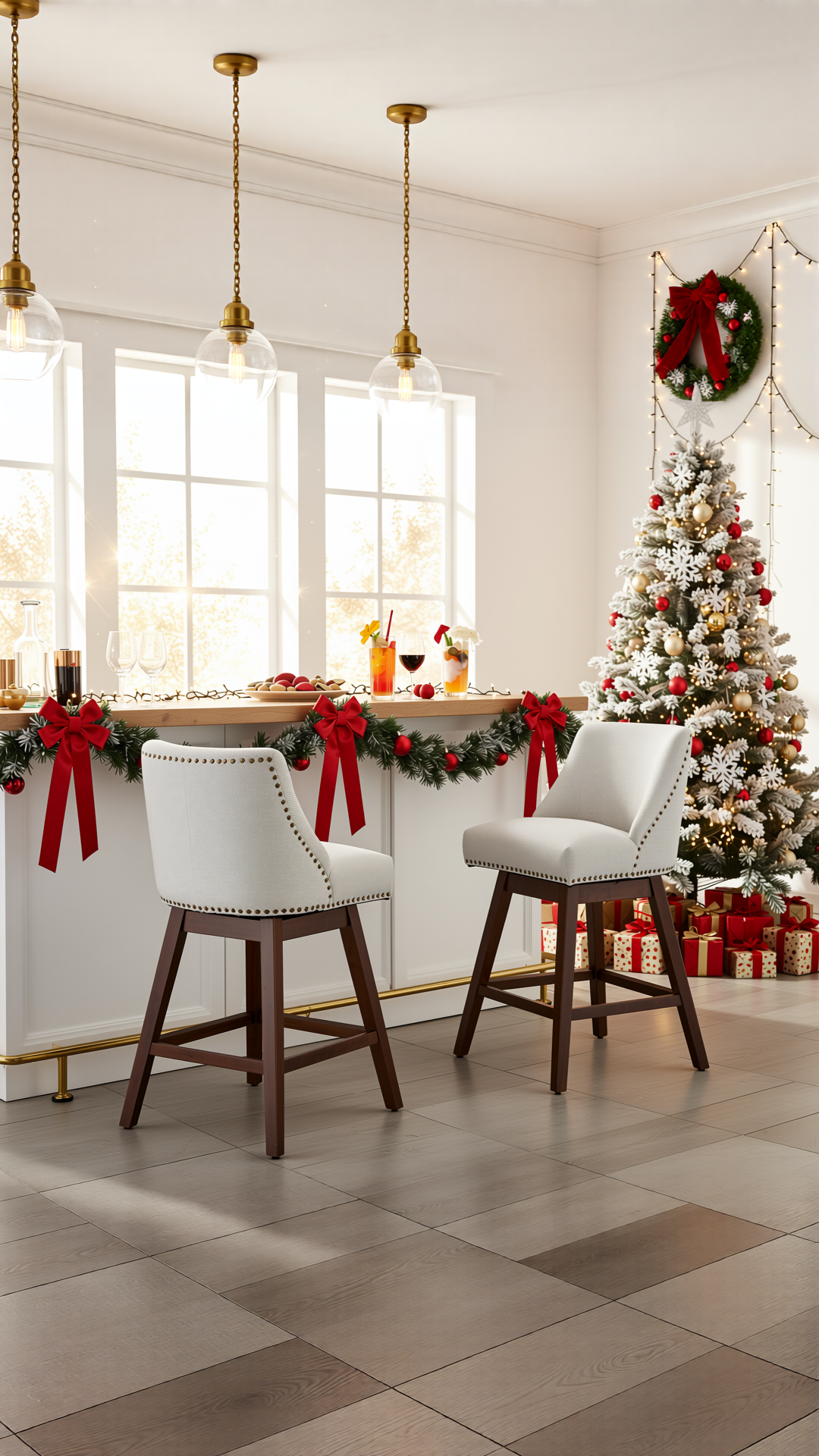 HOMYCASA DESIGN INC - Wholesale Stool - Swivel Bar Stools Set Ivory Fabric 26 Inch Height2