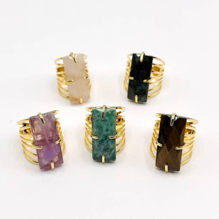 Rock Paradise - Wholesale Cocktail/Statement Ring - Crystal Rectangle Gemstone Gold-Plated Cigar Ring