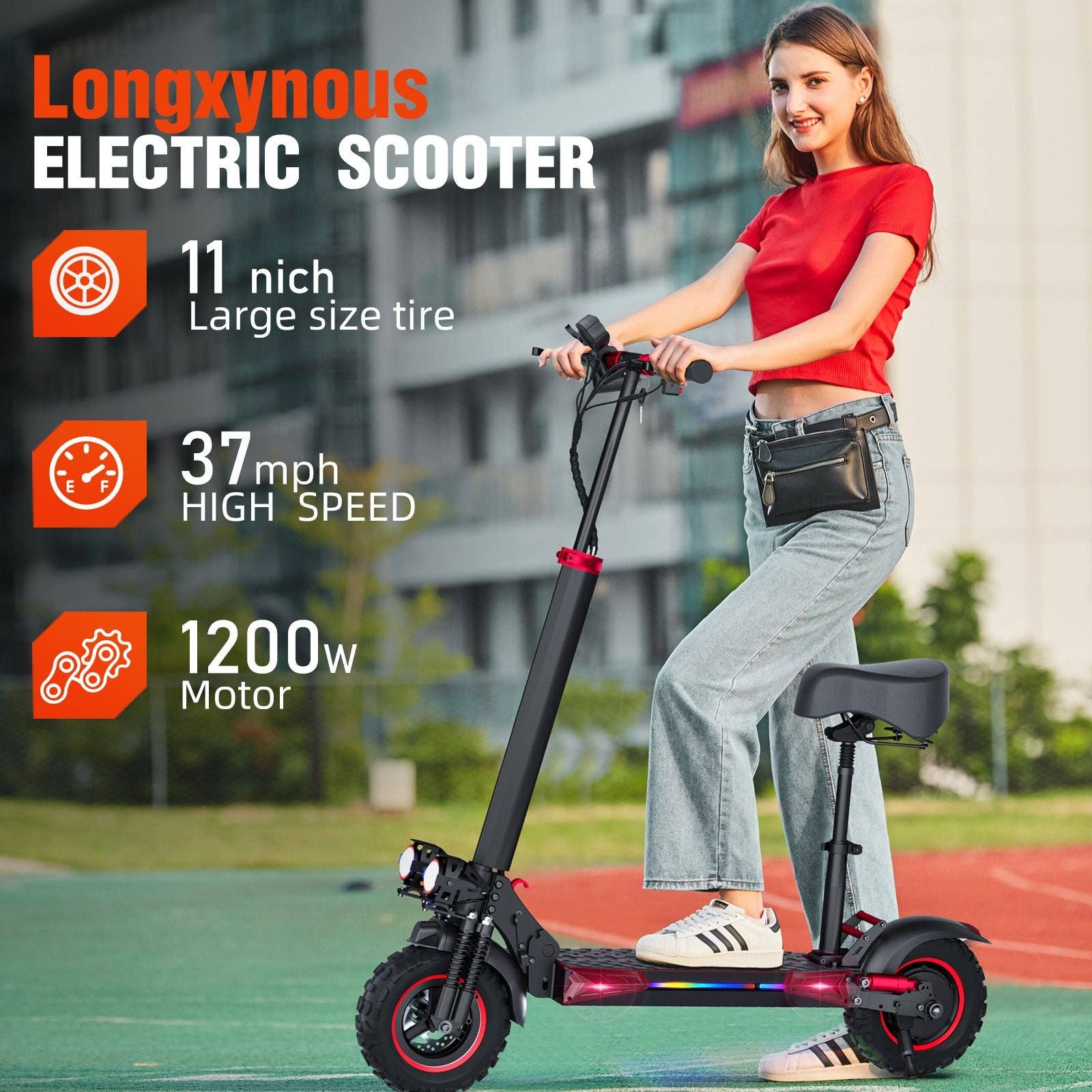 black 1200W High-Power Electric Scooter with Seat for wholesale on Faire1