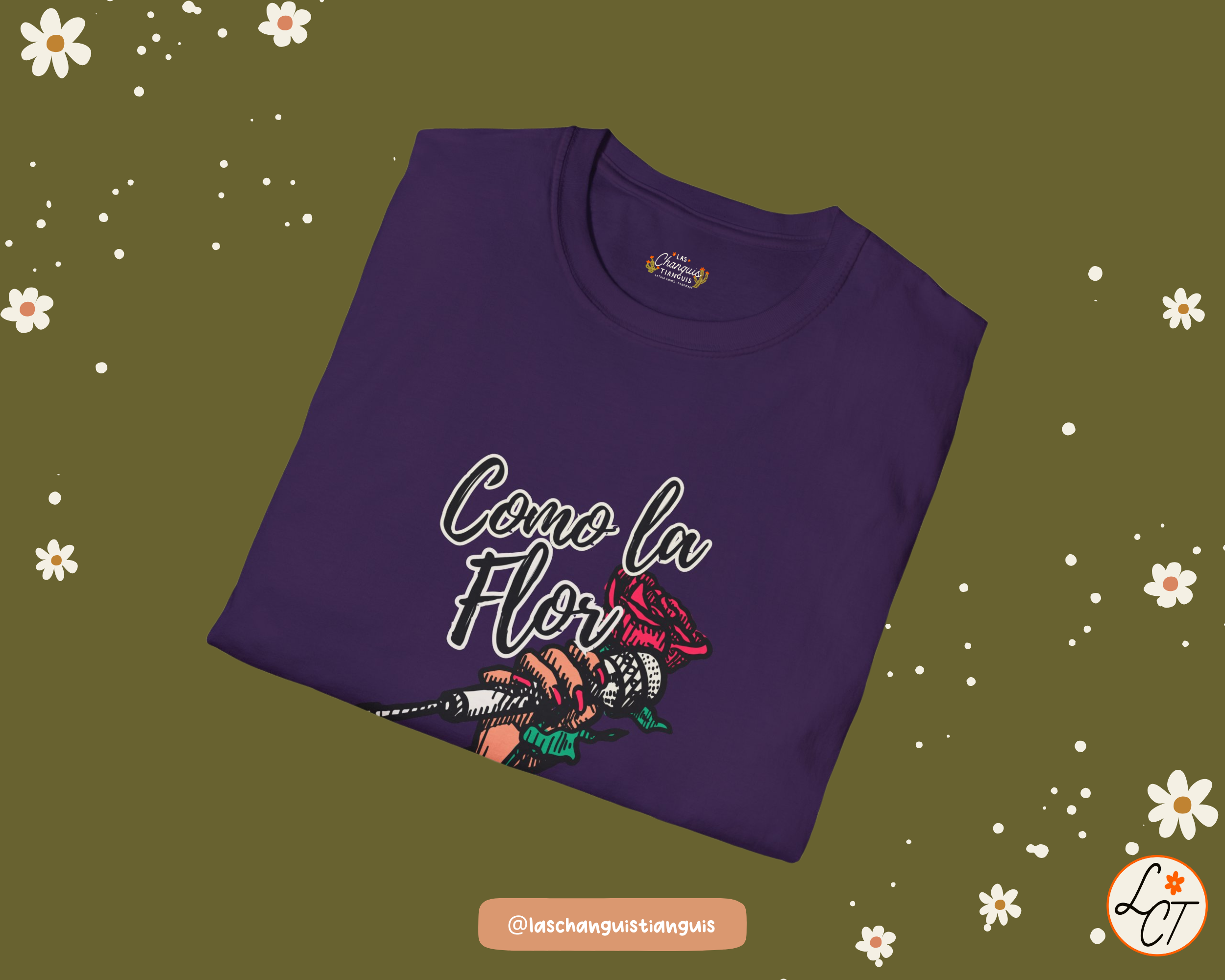 Las Changuis Tianguis - Wholesale T-Shirt (Graphic) - Women's - Como La Flor Selena Shirt – Purple Chicana Graphic Tee | Latina Apparel by Las Changuis Tianguis2