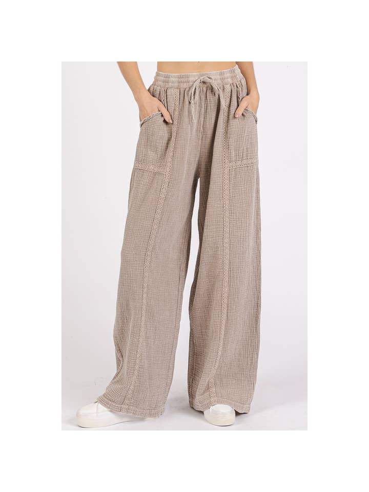 mittoshop - Wholesale Pants – Women's - LACE TRIM DETAIL ELASTIC WAIST COTTON GAUZE PANTS