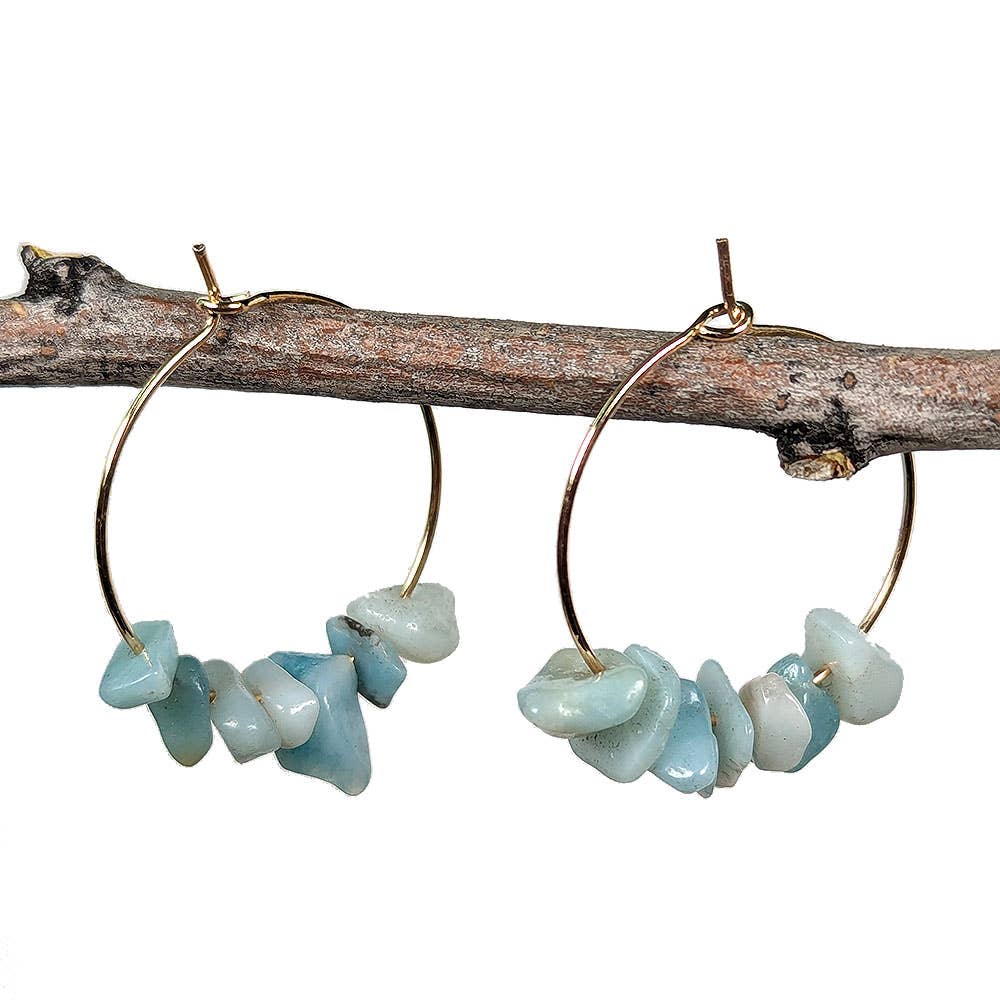 Stylish Jewelry Supply - Wholesale Dangle Earrings - Stainless Steel Hoop Aquamarine Gemstone Chips Earrings3