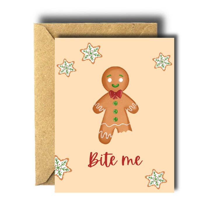 Tarjeta de felicitación navideña Bite Me Gingerbread Holiday para venta al por mayor de Bee Unique