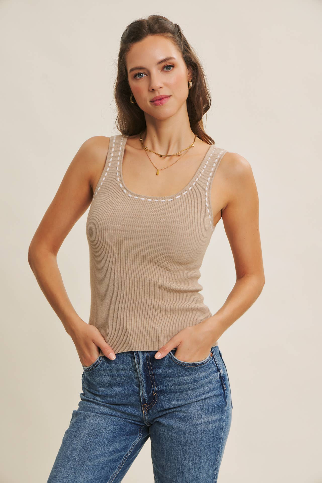 in february - Wholesale Knit Sweater - Women's - EVERYDAY SOFT CONTRAST STITCH LUXE SWEATER TANK48