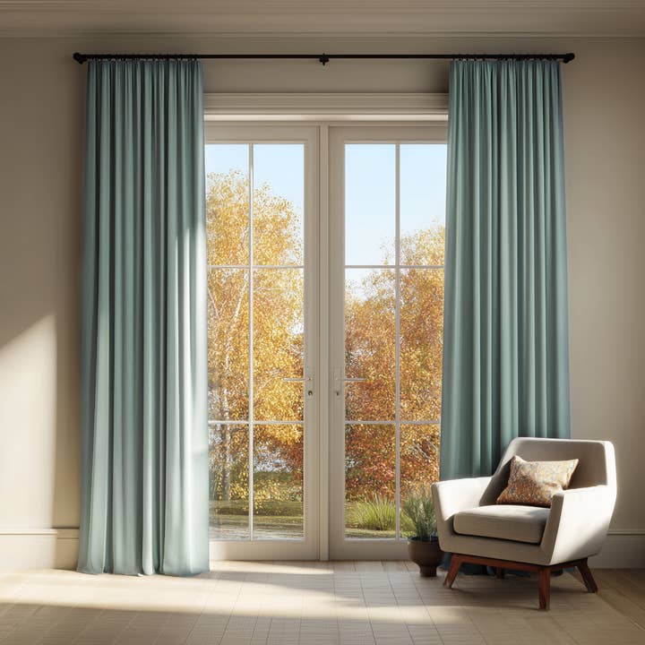 Sky Blue Cotton-linen Curtain for wholesale by North Curtain