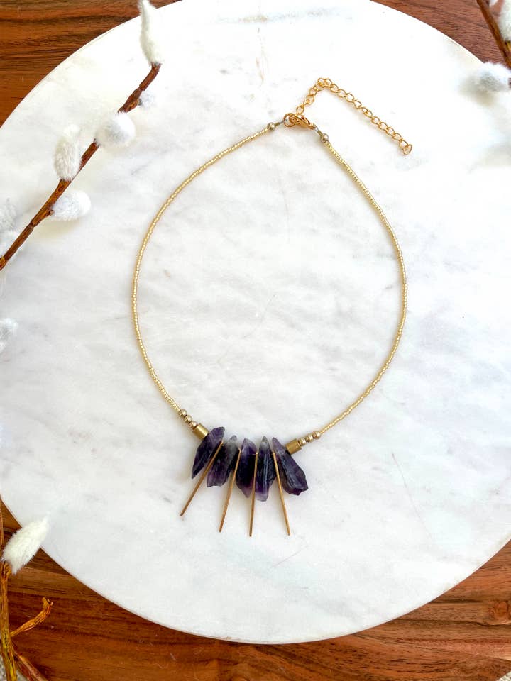 The Draha Necklace - Amethyst Spike Beaded Collar Necklace for wholesale by XTRA by Stacey