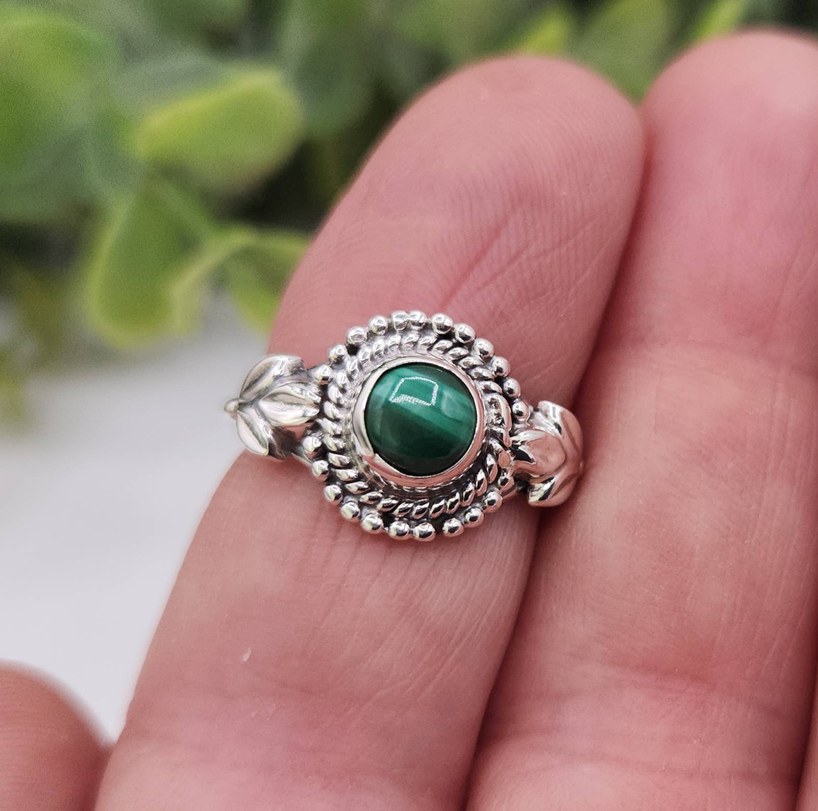 Meraki Gemstones - Wholesale Cocktail/Statement Ring - Malachite Semi-Precious Gemstone Ring - Sterling Silver/.9252