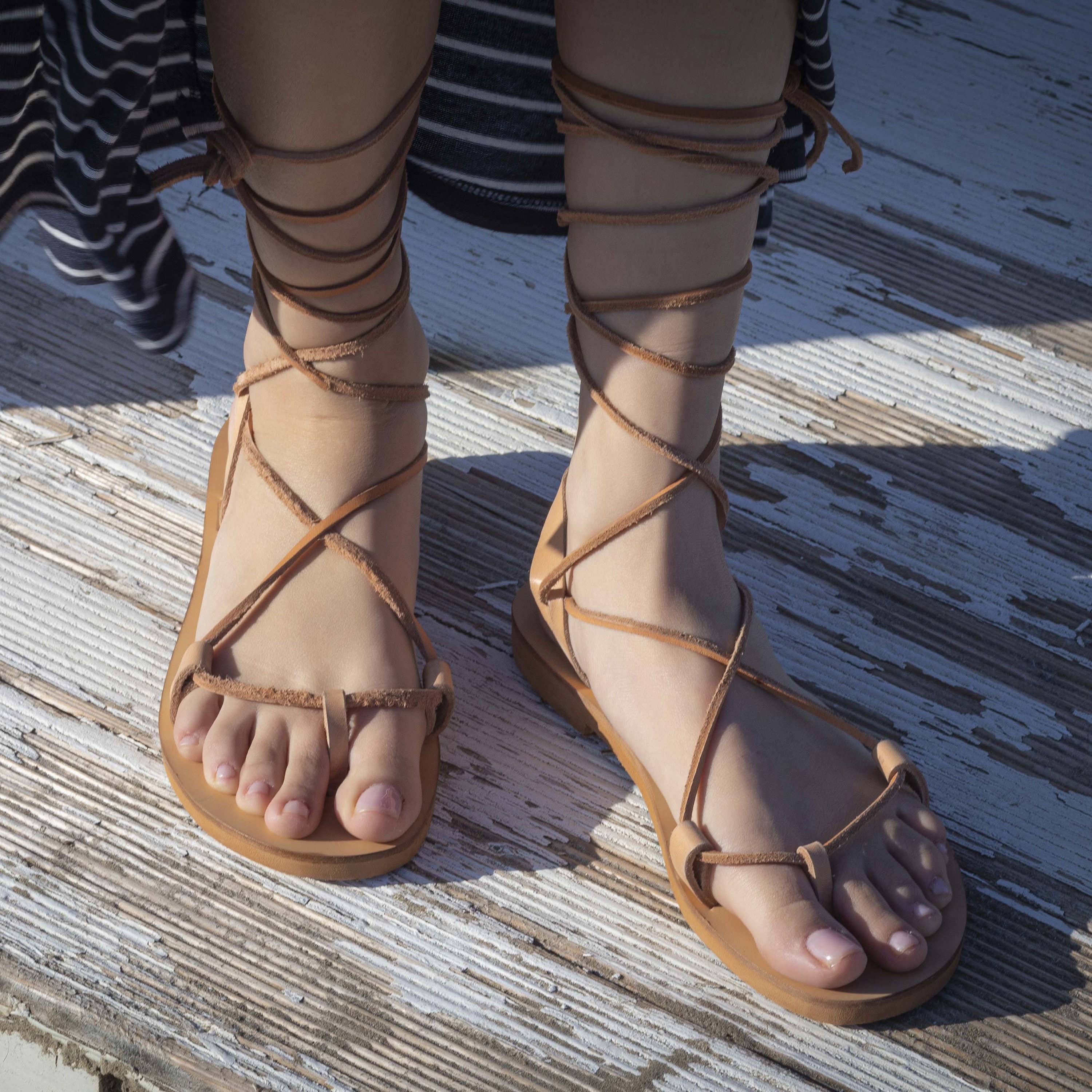 Sandalias griegas Sandalias deslizantes Sandalias griegas Sandalias de cuero para mujer Sandalias de cuero verano Zapatos Zapatos para mujer Sandalias Sandalias de anillo de punta Sandalias de tiras 