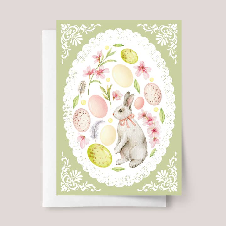 Cartão de Páscoa vintage com coelho e ovos por atacado de Design Sprinkles