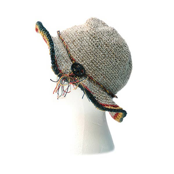 Gypsy Rose - Vente Bob – unisexe - CHAPEAU PEACE TOUR RASTA CHANVRE AVEC BOUTON DE PAIX