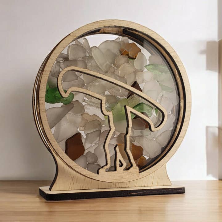 Portage en kanot sjöglas skuggboxdisplay, stor för wholesale av Sea Glass Displays