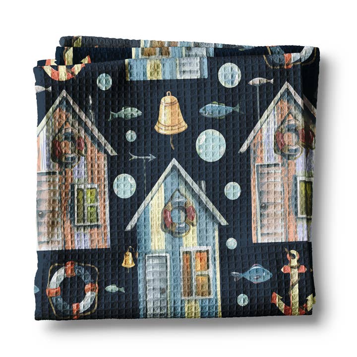 Tropical Shell Nautical Coastal Beach Ocean Kitchen Towel for wholesale by Canary Road