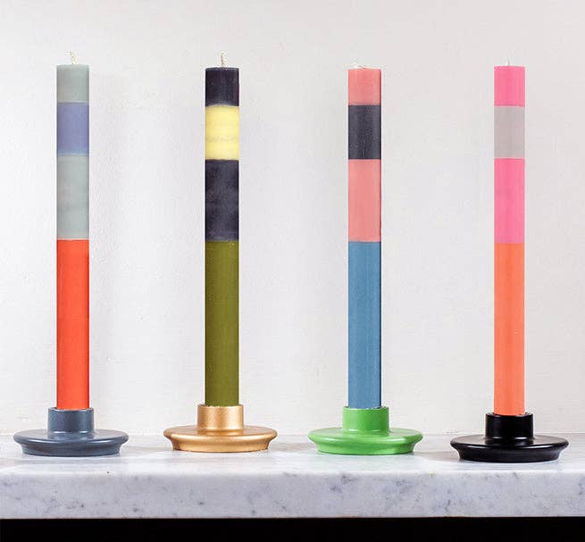 British Colour Standard North America - Wholesale Tapered Candle/Candlestick - BRITISH COLOUR STANDARD - 25cm / 10'' H  - STRIPED ABSTRACT Pack of all 3 Stripes Eco Dinner Candles, Gift Box of 62