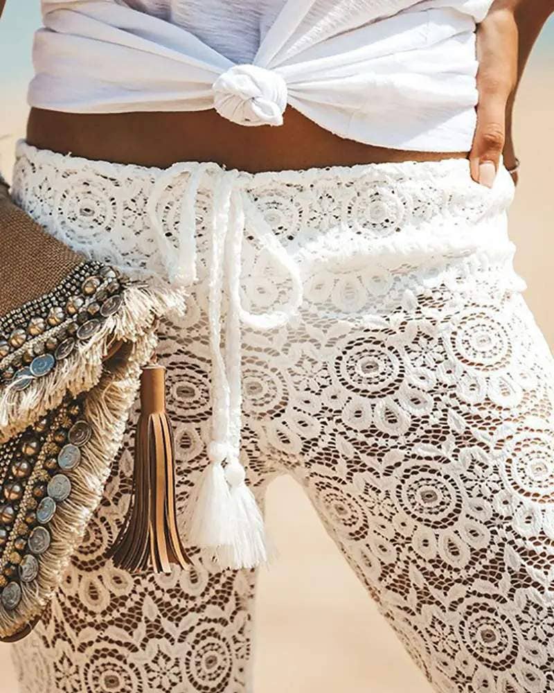 Queen Fashion – Engroshandel Strandbadekåbe – Dame – hule hæklede blondebukser med snor5