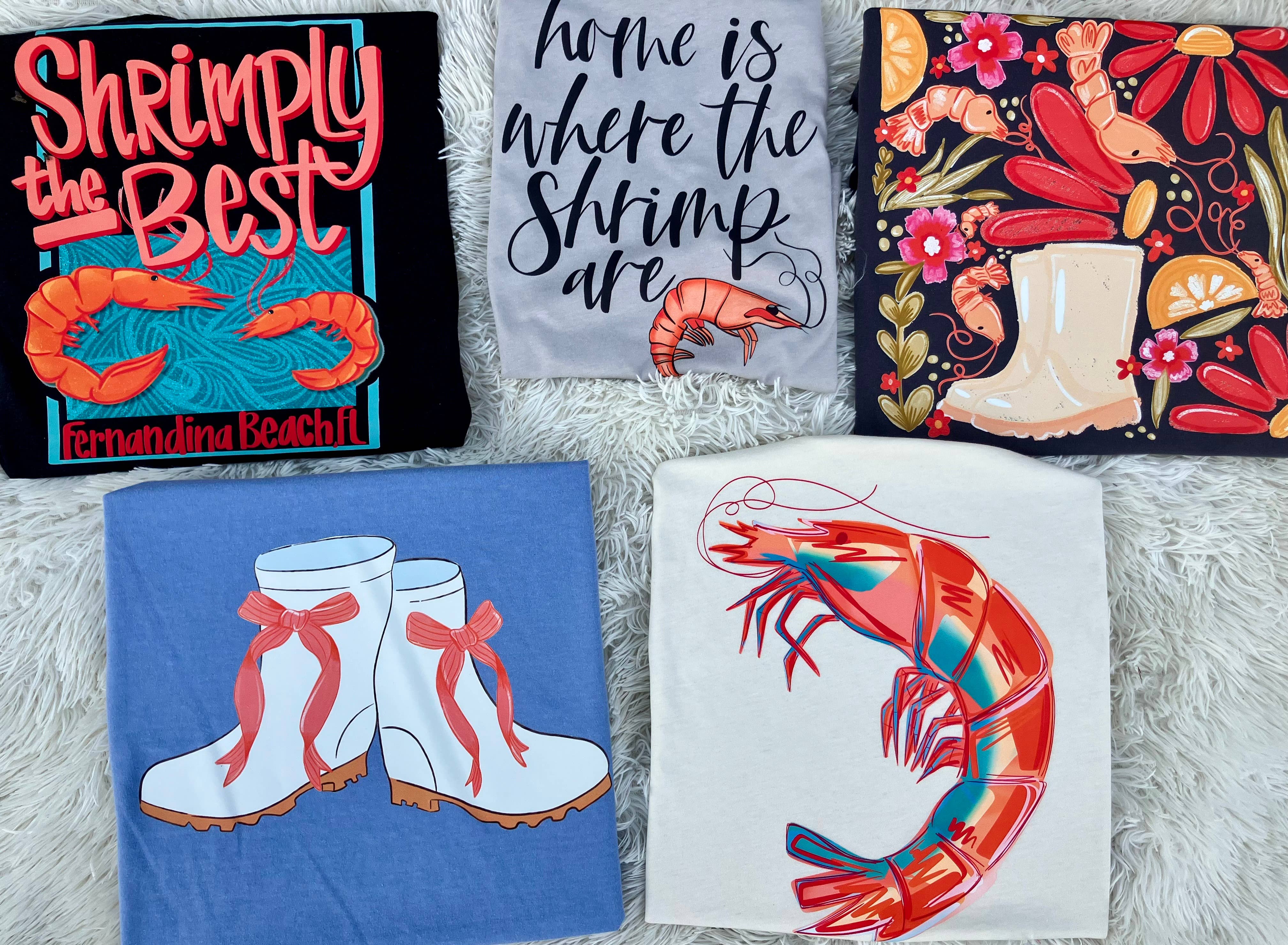 on the Bayou - Wholesale Screen Printed T-Shirt - Kids - Shrimp boots with bows shrimp t-shirt 7