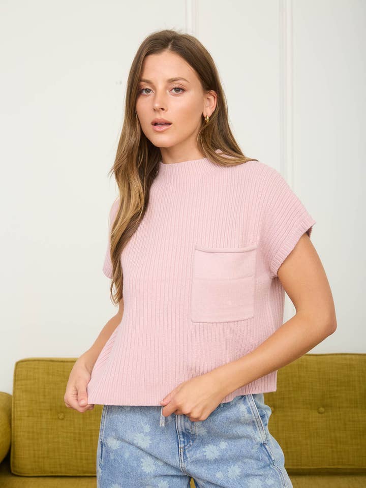 JERSETERO DE PUNTO DE MANGA CORTA CON DETALLE DE BOLSILLO Y CUELLO SIMULADO para venta al por mayor de Blu Pepper