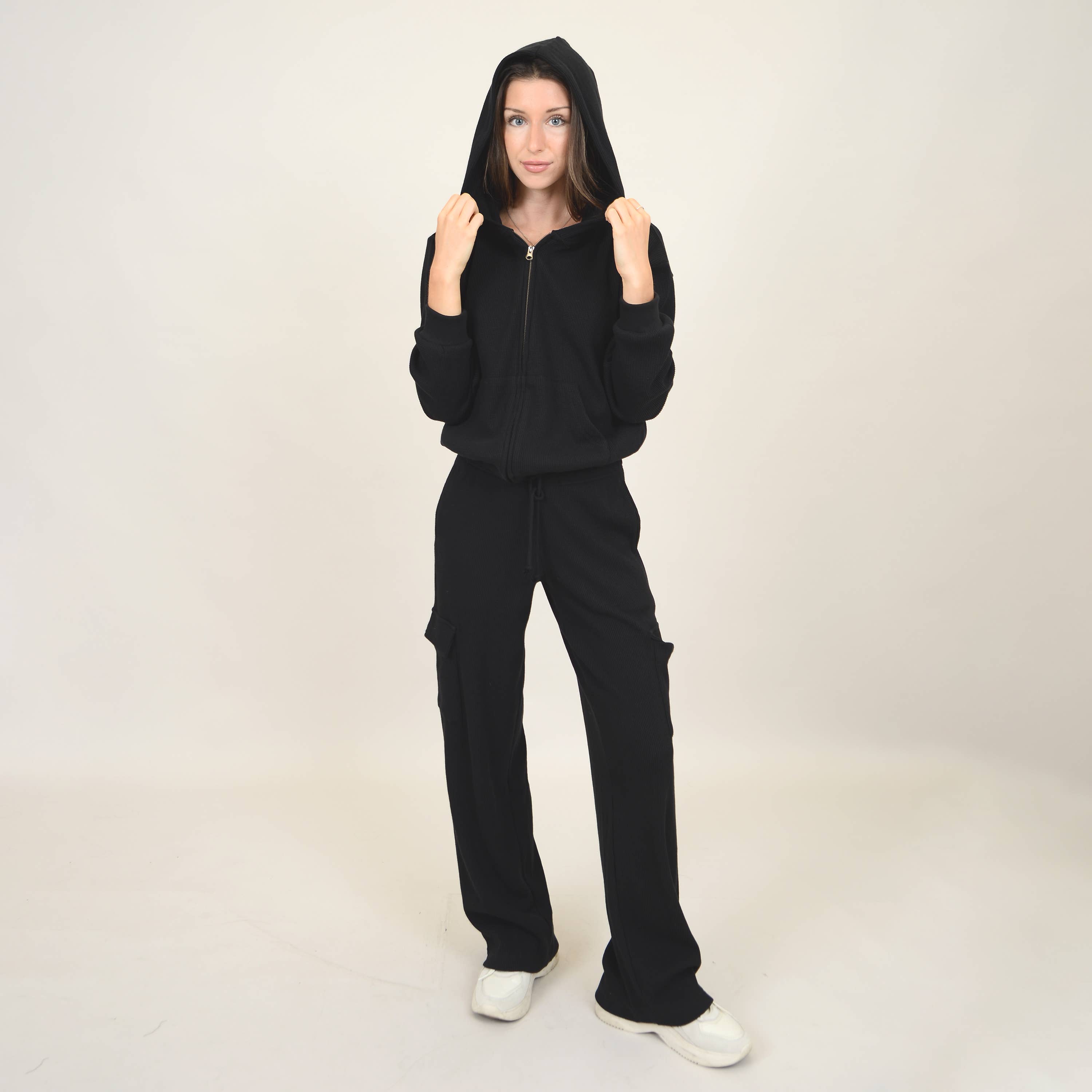 RD Style - Wholesale Hoodie - Women's - HAIDELYN WAFFLE ZIP UP HOODIE - 75T261S6