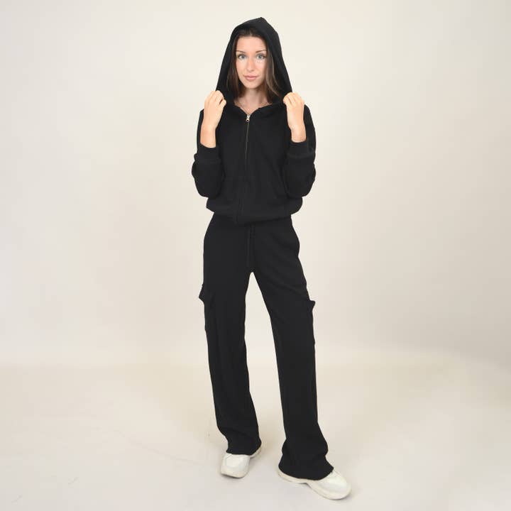 RD Style - Wholesale Hoodie - Women's - HAIDELYN WAFFLE ZIP UP HOODIE - 75T261S6