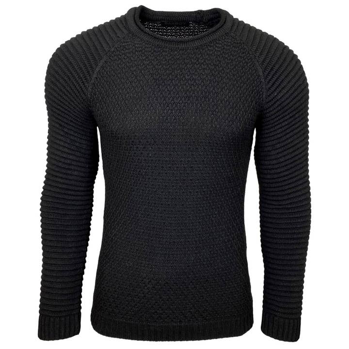 SUBLIMINAL MODE - Wholesale Knit Sweater - Men's - Men's Large Knit Ribbed Round Neck Sweater