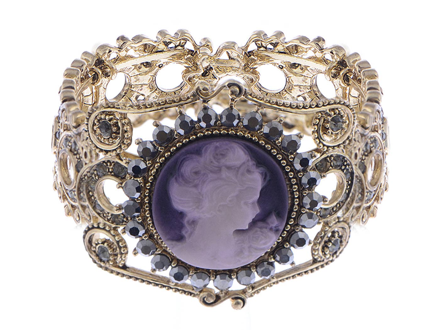 AK Brand - Wholesale Cuff Bracelet - Vintage Purple Victorian Cameo Lady Queen Princess Cuff