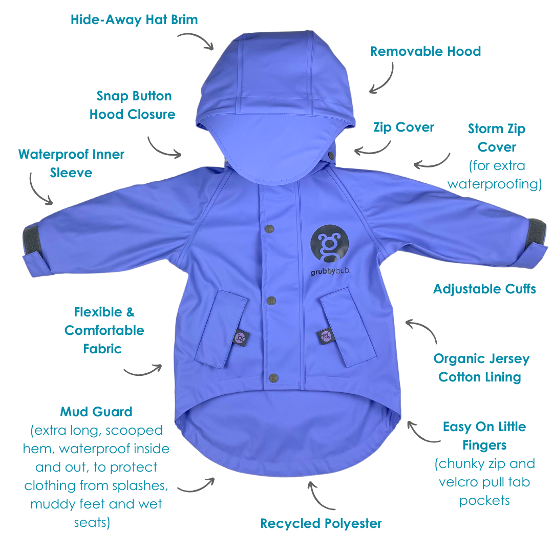 Grubbybub - Vente Imperméable – enfant - Veste toutes saisons avec pare-boue5