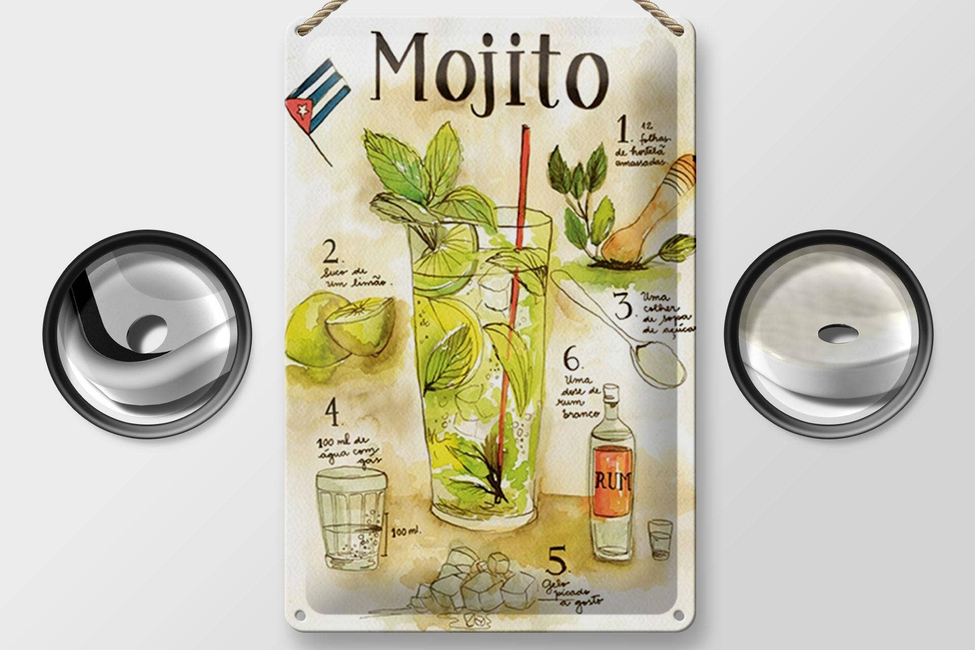 Femer – wholesale Sign – Tin Sign Recipe 20x30 cm Mojito Rum Suco de Limão Agua Deco Sign1