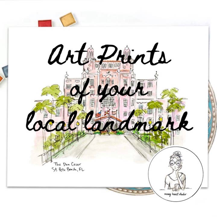 Messy Heart Studio - Wholesale Art Print - Custom Local Landmark Watercolor Prints, personalized art