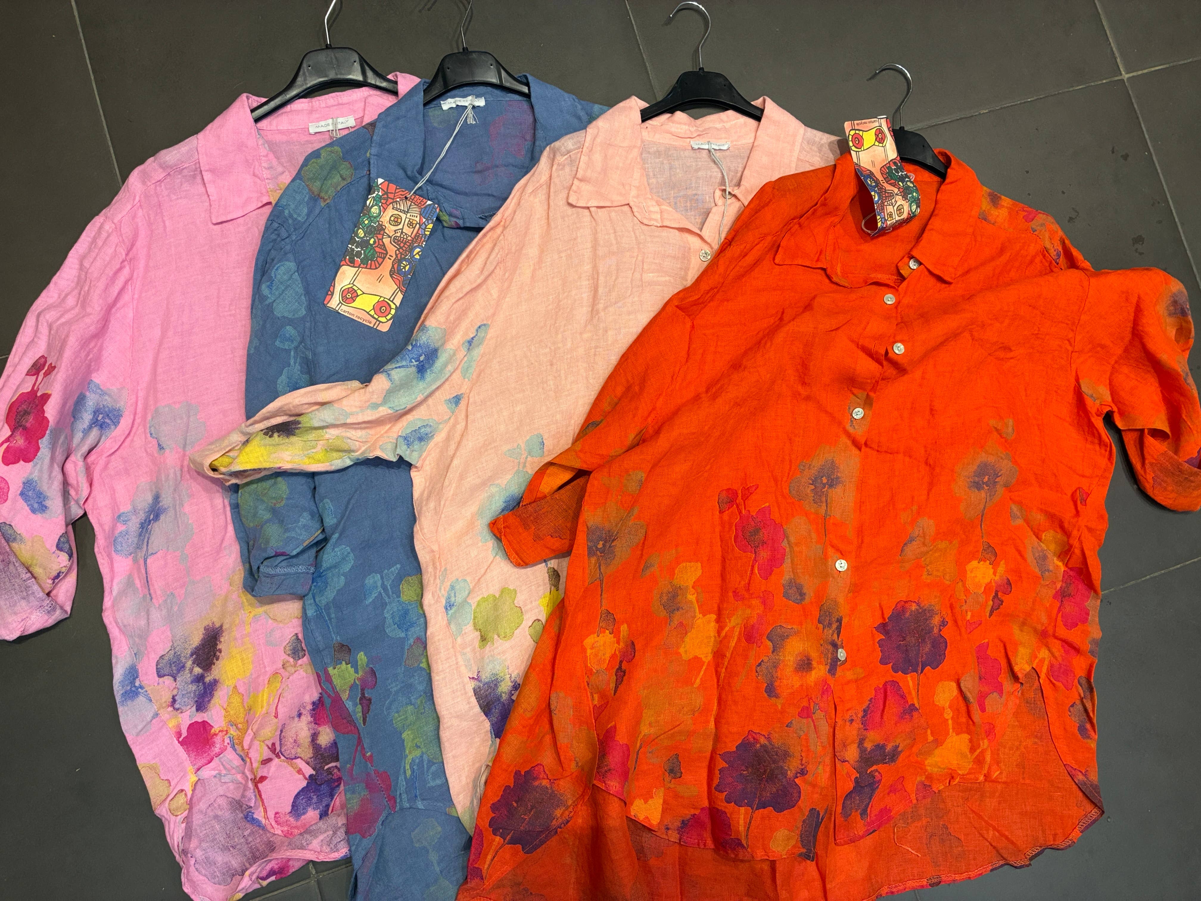 la maison des fibres naturelles - Wholesale Tunic - Women's - flared floral print linen blouse 26513 100% linen +SIZE2