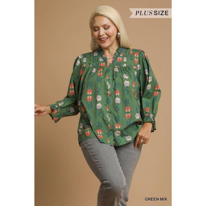 PLUS Mix Floral Button-Up Blouse for wholesale by STYLE USA