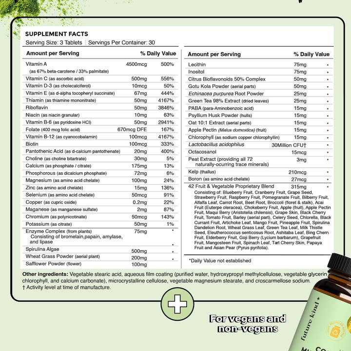 Future Kind - Wholesale Oral Supplement/Vitamin - Vegan Complete Multivitamin (Vitamins + Probiotic + Enzymes)1