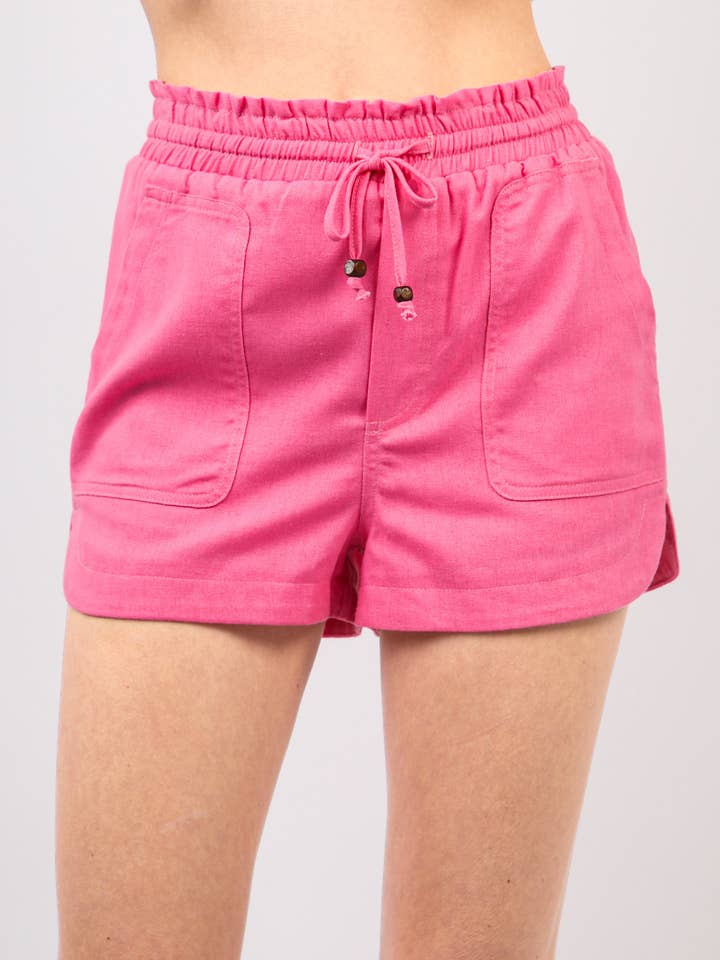 NP70478-Elastic Waist Solid Linen Shorts for wholesale by VERY J