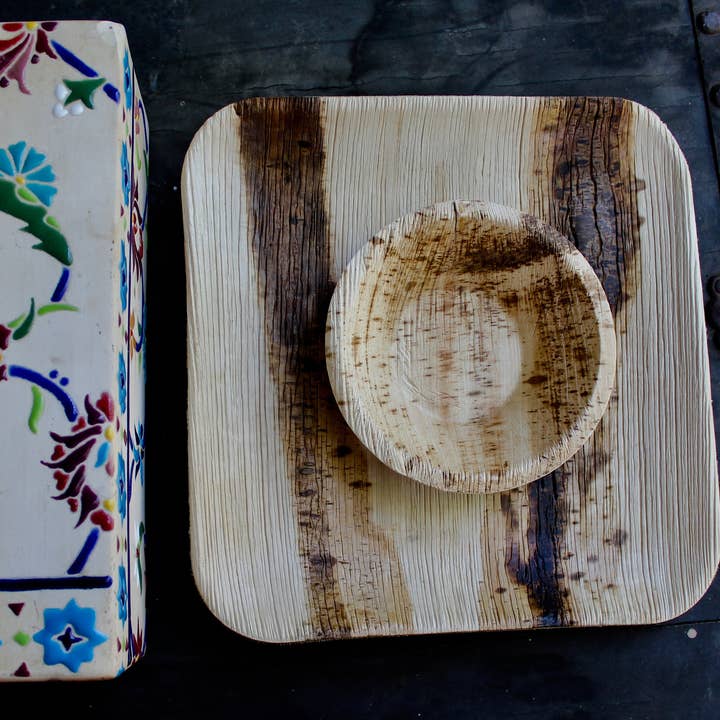 Eco Elegant Table Ware - Wholesale Dinner Plate - palm lef plate 50 pic square - 50 pic round 6" - 150 cutlery5