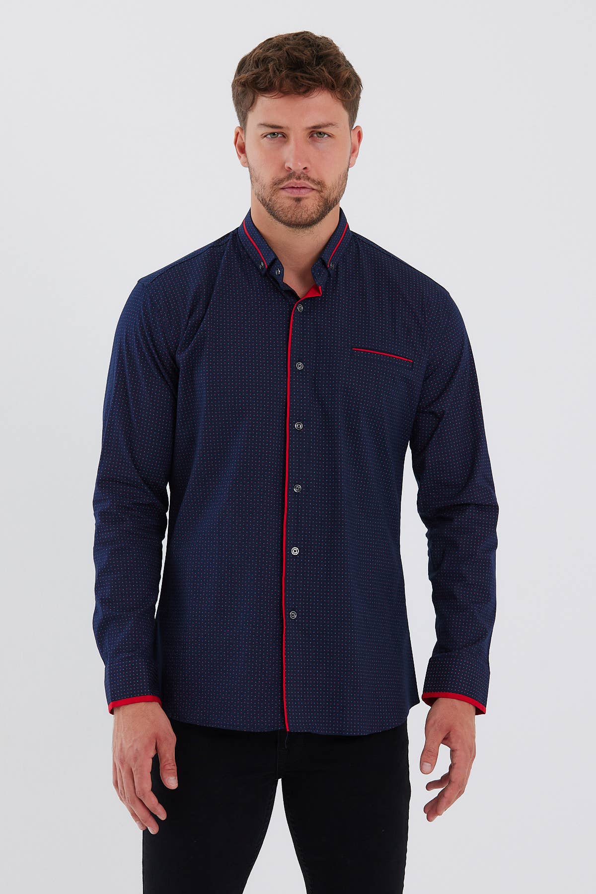 vinröd 21720 - CLUB JU herrskjorta med smal passform och lång ärm för wholesale på Faire0