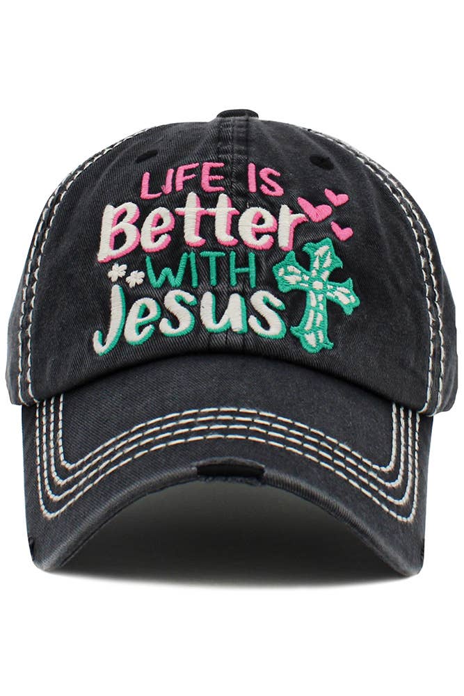 Hana - Wholesale Honkbalpet - Dames - HET LEVEN IS BETER MET JESUS Washed Vintage balpet0