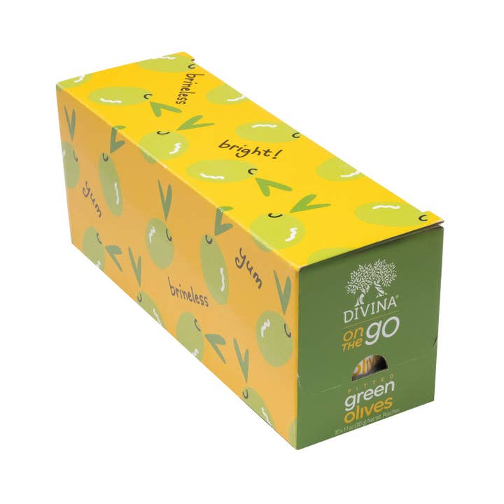 Divina - Wholesale Olives - On the Go Pitted Green Olives (6 Trays per Case)1