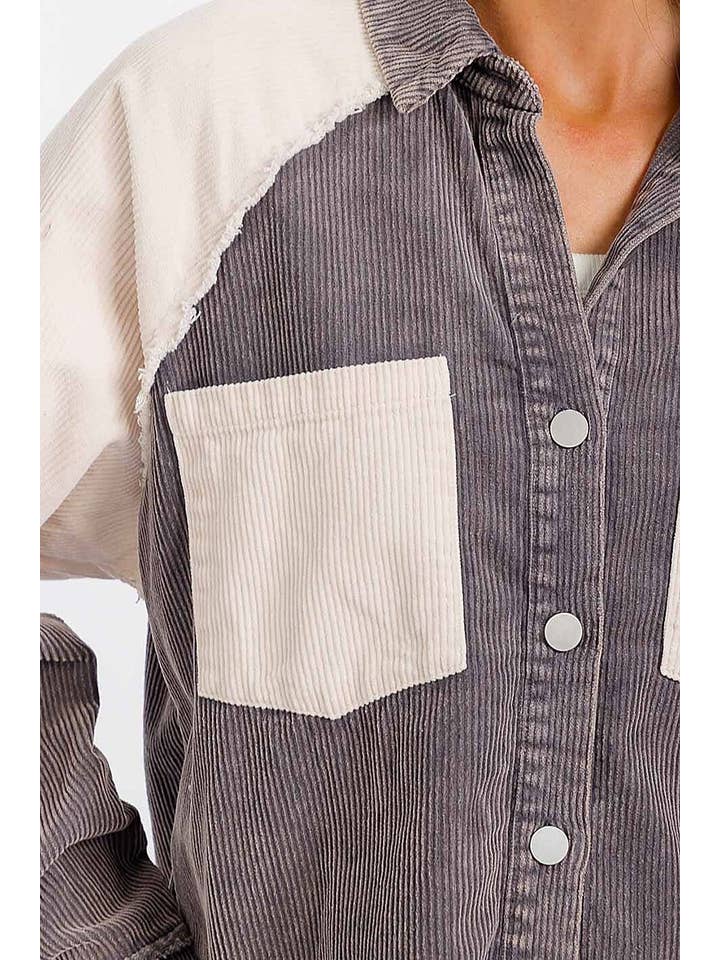 ROUSSEAU - Wholesale Shirt Jacket/Shacket - Women's - FRONT POCKET HIGH-LOW GRAPHIC CORDUROY JACKET7