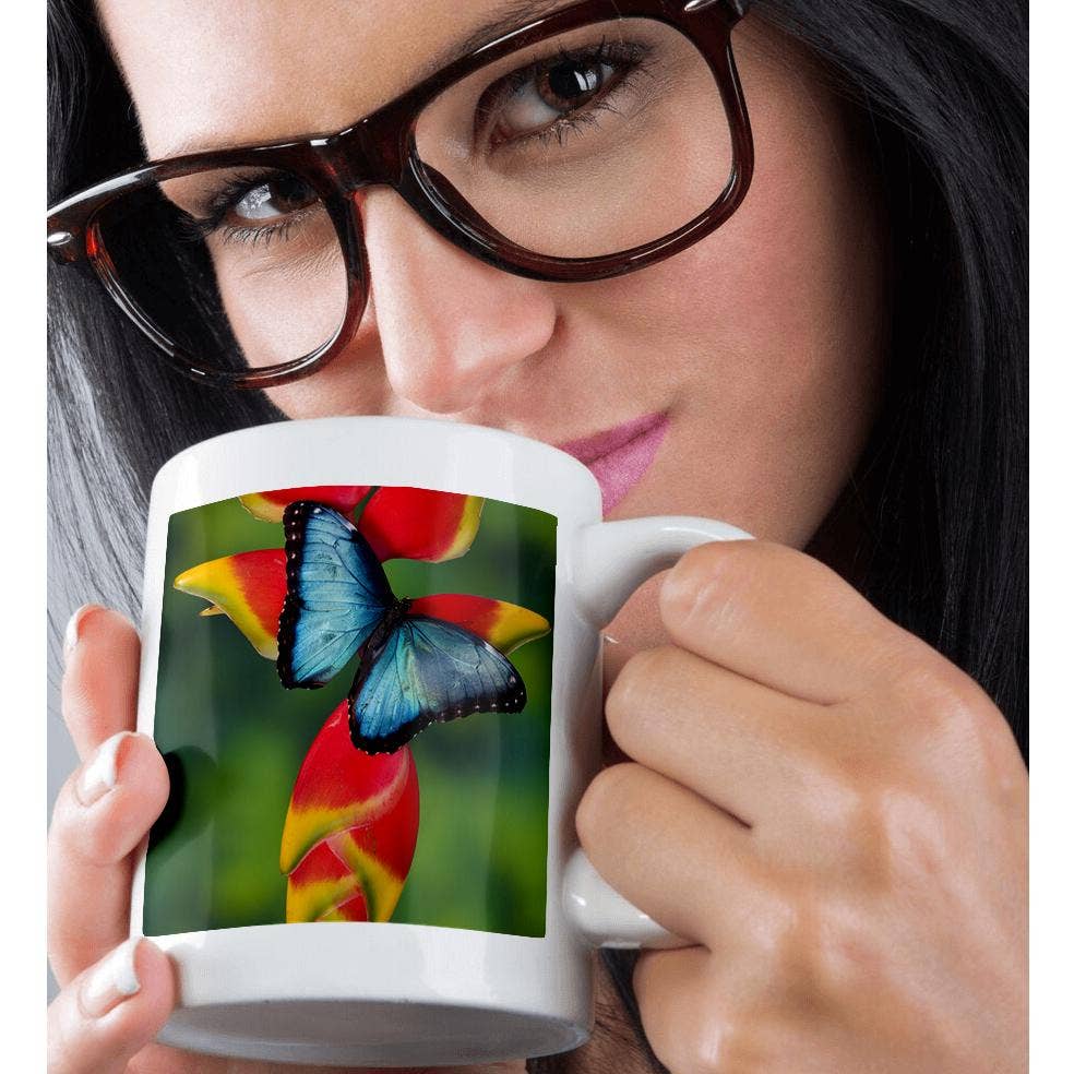 3dRose - Wholesale Coffee Mug - 3dRose, Blue Morpho Butterfly, Morpho granadensis, on Heliconia flower., Mug9