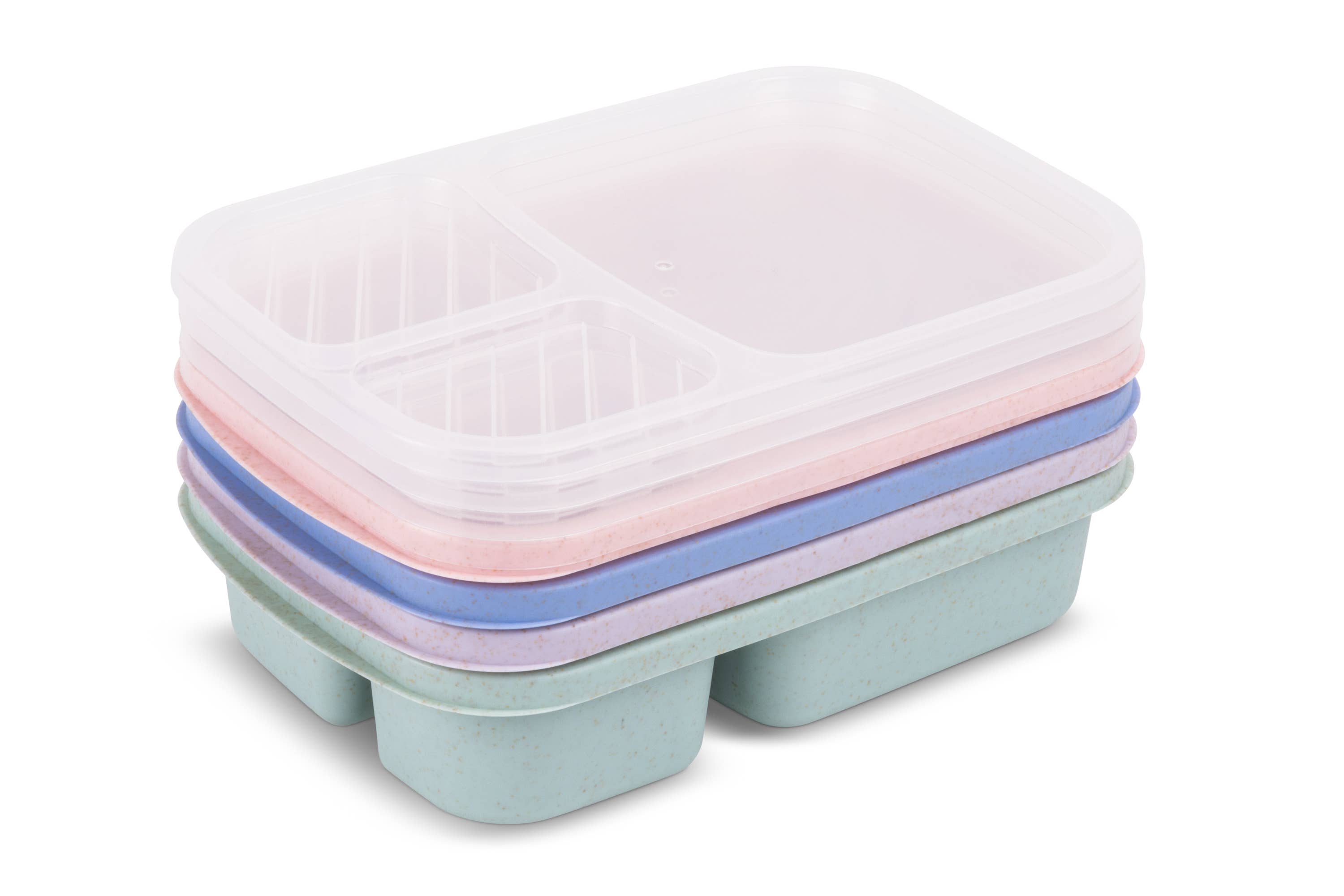 Core Home - Wholesale Food Storage Container - Set of 4 3-Section Kids Meal Prep Containers - Pastel3