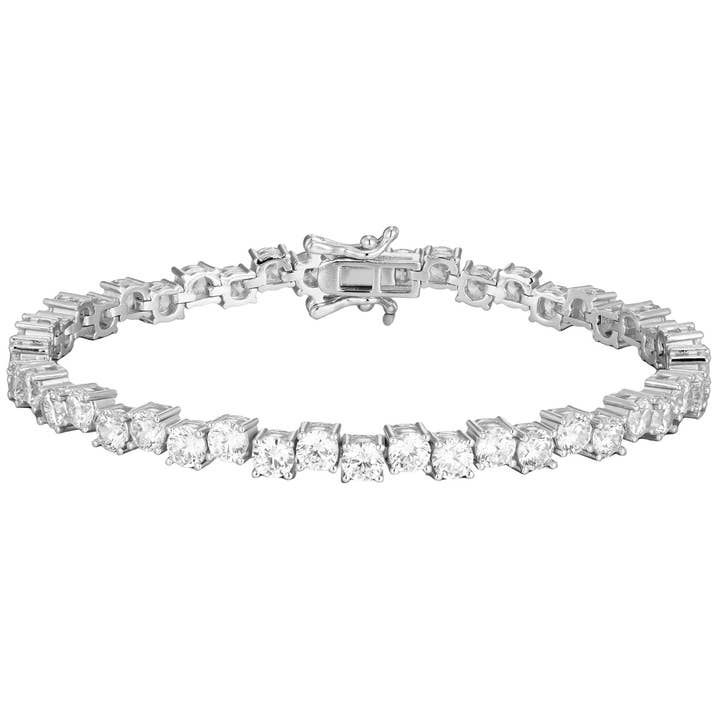 Tennisarmband aus rhodiniertem Sterlingsilber, weißes Zirkonia für den Großhandel von Dlux Jewels